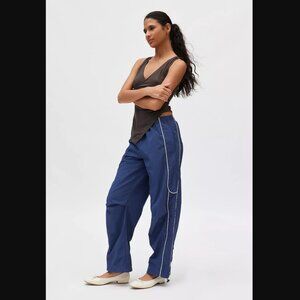 BDG Jess Blue w. Cream Detail Straight Leg Nylon Track Pant women's XXXL